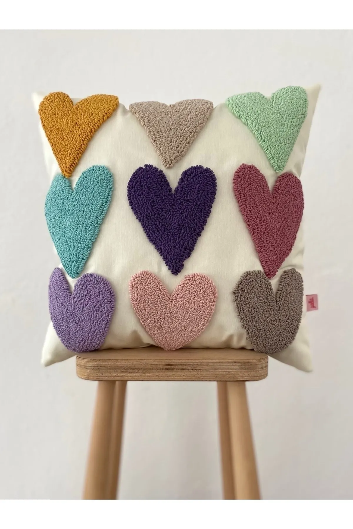 Pastel Color Heart Punch Throw Pillow Cover